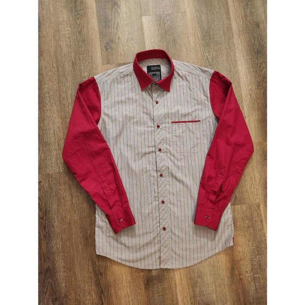 Karbon Roll Tab Sleeve Men's Slim Fit Large striped Cotton gray red Longsleeve